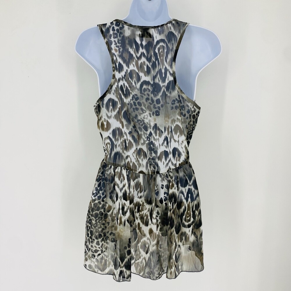 Y2K Buckle Tank Top Sheer Mesh Animal Print Peplum Medium Vintage Edgy Emo - Picture 5 of 8